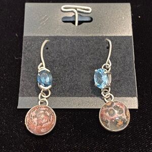 Handmade Drop Dangle Blue Topaz Leopard Skin Jasper Sterling Silver Earrings